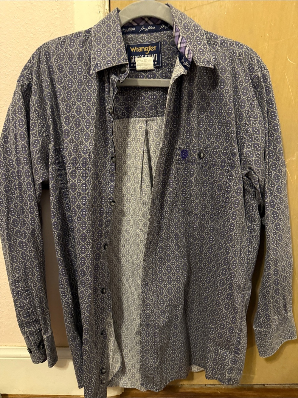 Wrangler Men's Navy Geometric Print Button-Down Shirt